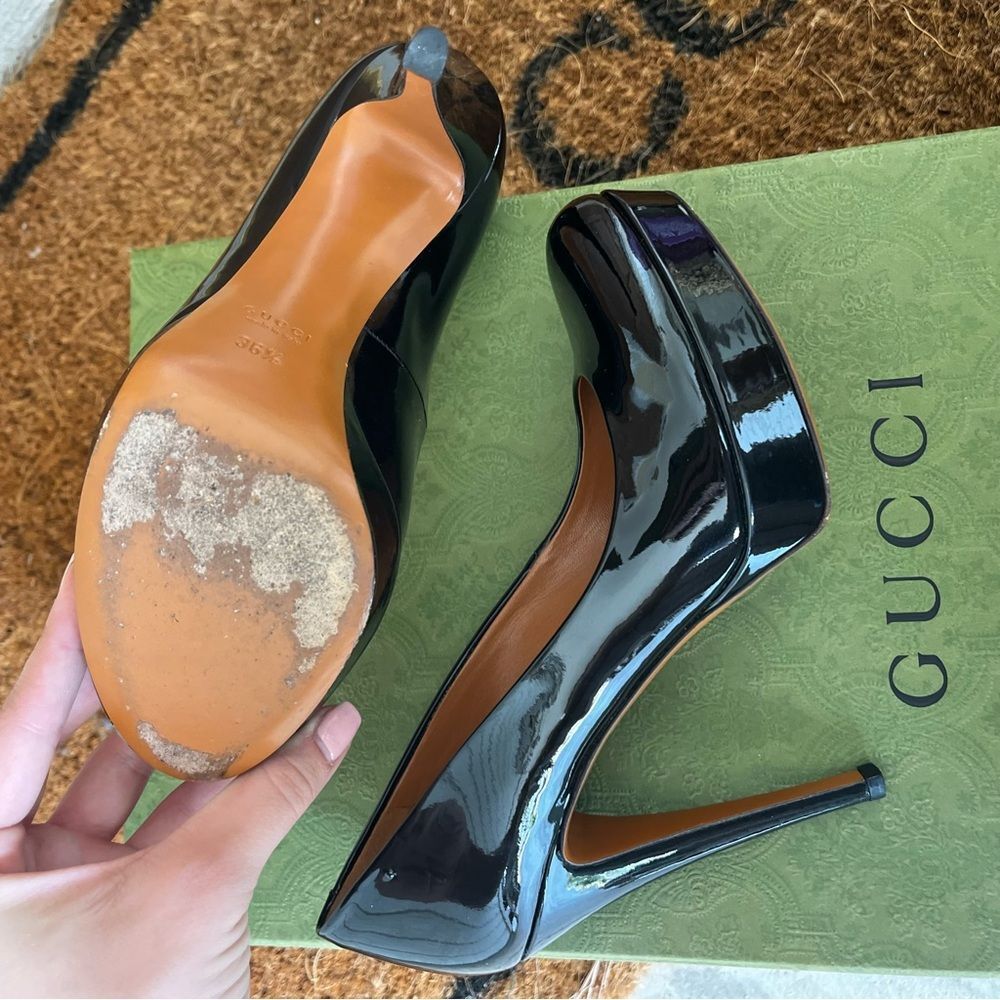 GUCCI Black Leather Y2K Patent Belly Décolleté Platform Heels sz. 36.5 - Picture 8 of 10